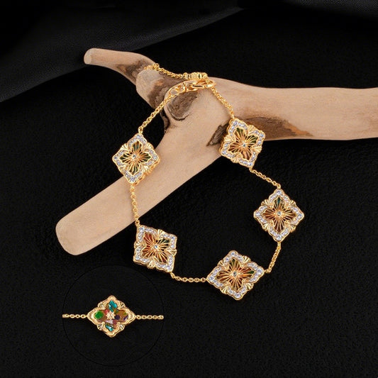 Retro court-style four-leaf clover beaded five-strand bracelet
